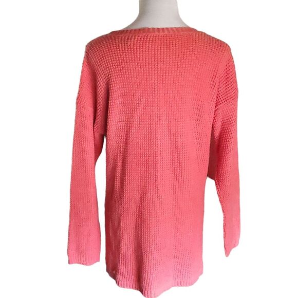 J Jill Sweater Textured Knit Womens Medium Red Coral V-Neck yak wool blend - Picture 3 of 10